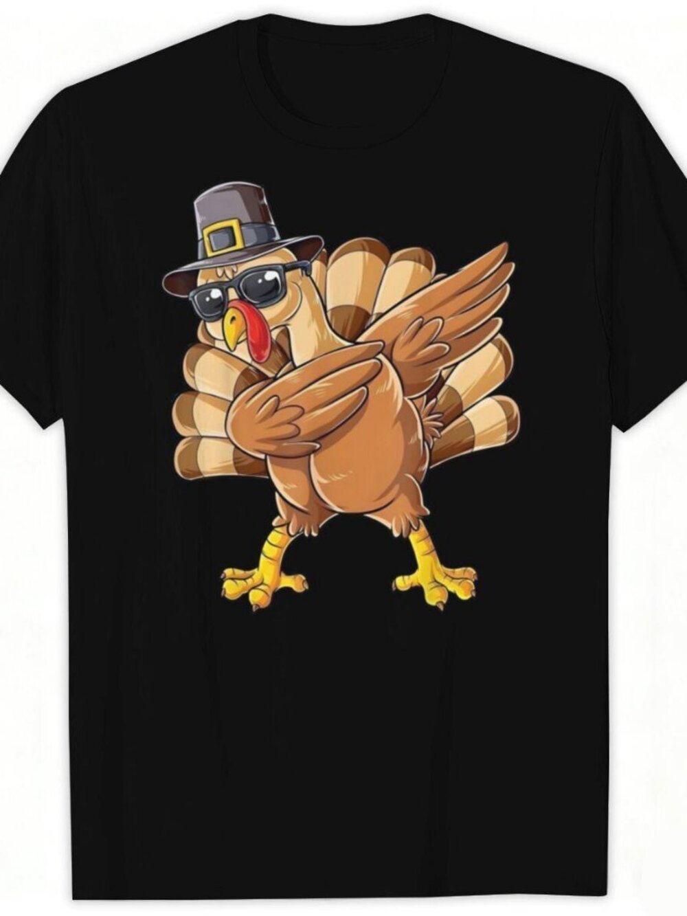 Dabbing Turkey Thanksgiving Graphic Tee – Black Funny Pilgrim Hat Holiday T-Shir